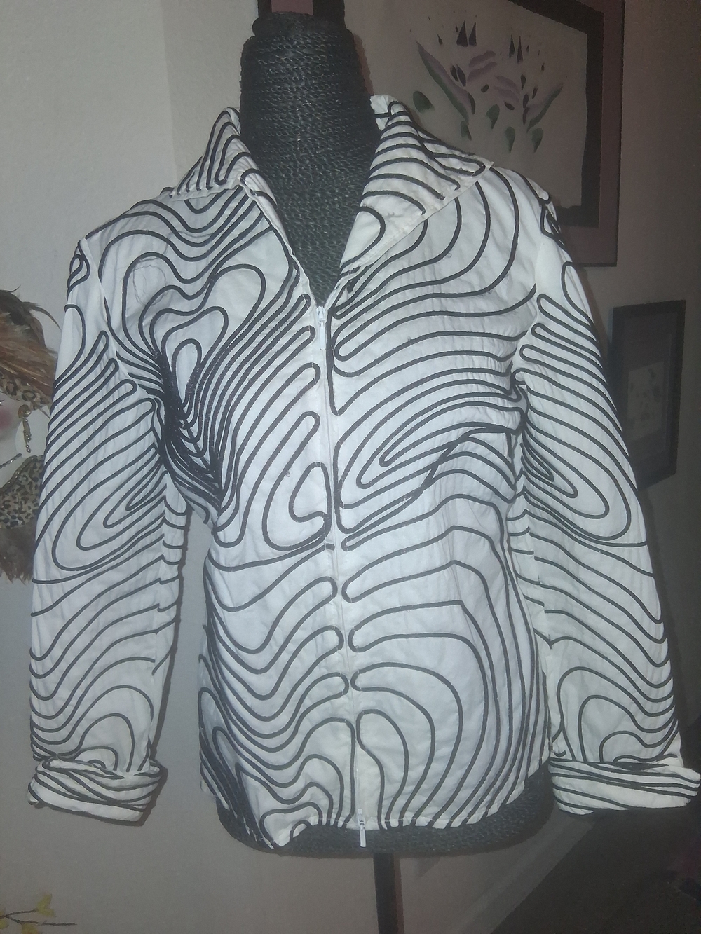 Samuel Dong White Jacket with Black Swirl Design